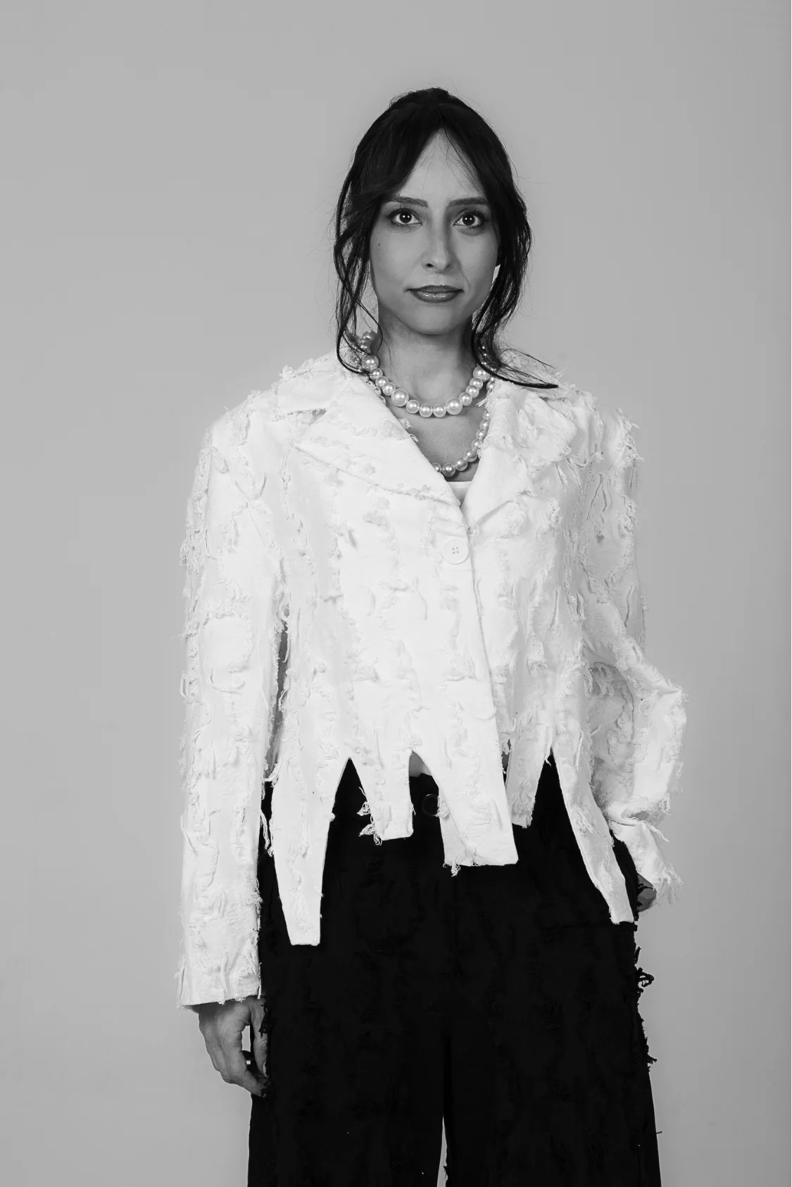 Veste Blanc Cassé Texturée Effet Frangé – Image 4