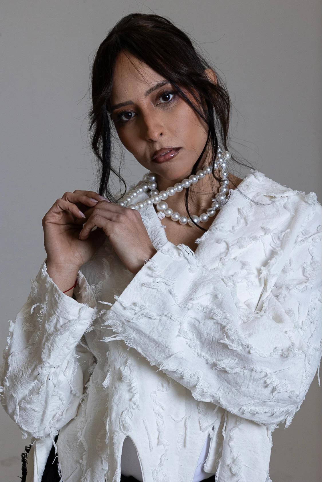 Veste Blanc Cassé Texturée Effet Frangé – Image 3