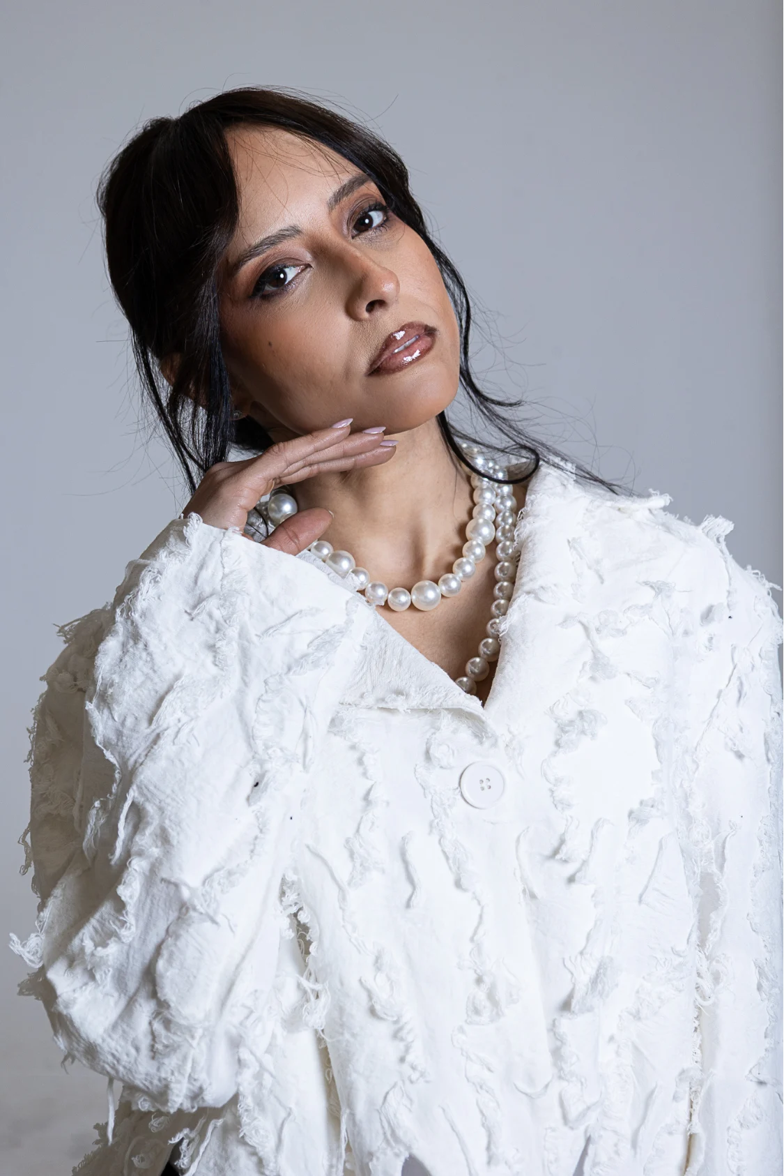 Veste Blanc Cassé Texturée Effet Frangé